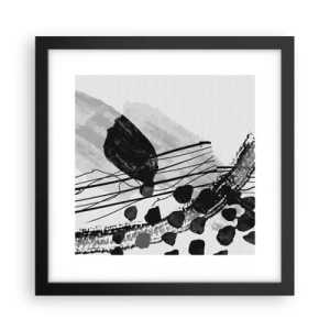 Poster în ramă neagră - Abstracție organică în negru și alb - 30x30 cm