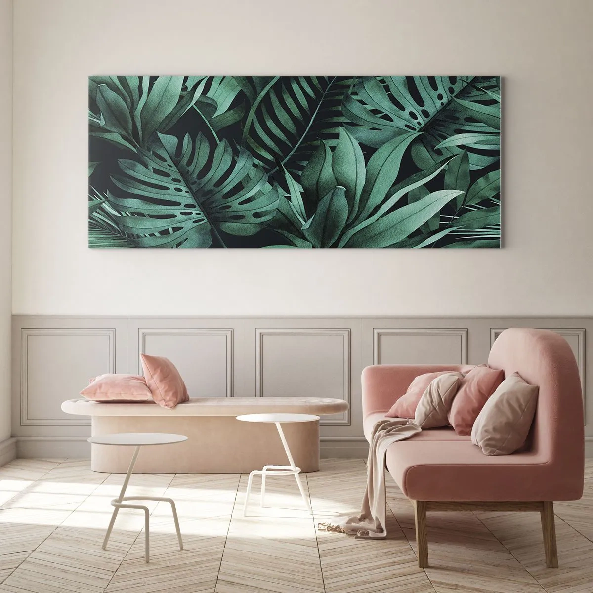 Tablou pe sticlă - Profunzimea verdelui tropical - 140x50 cm
