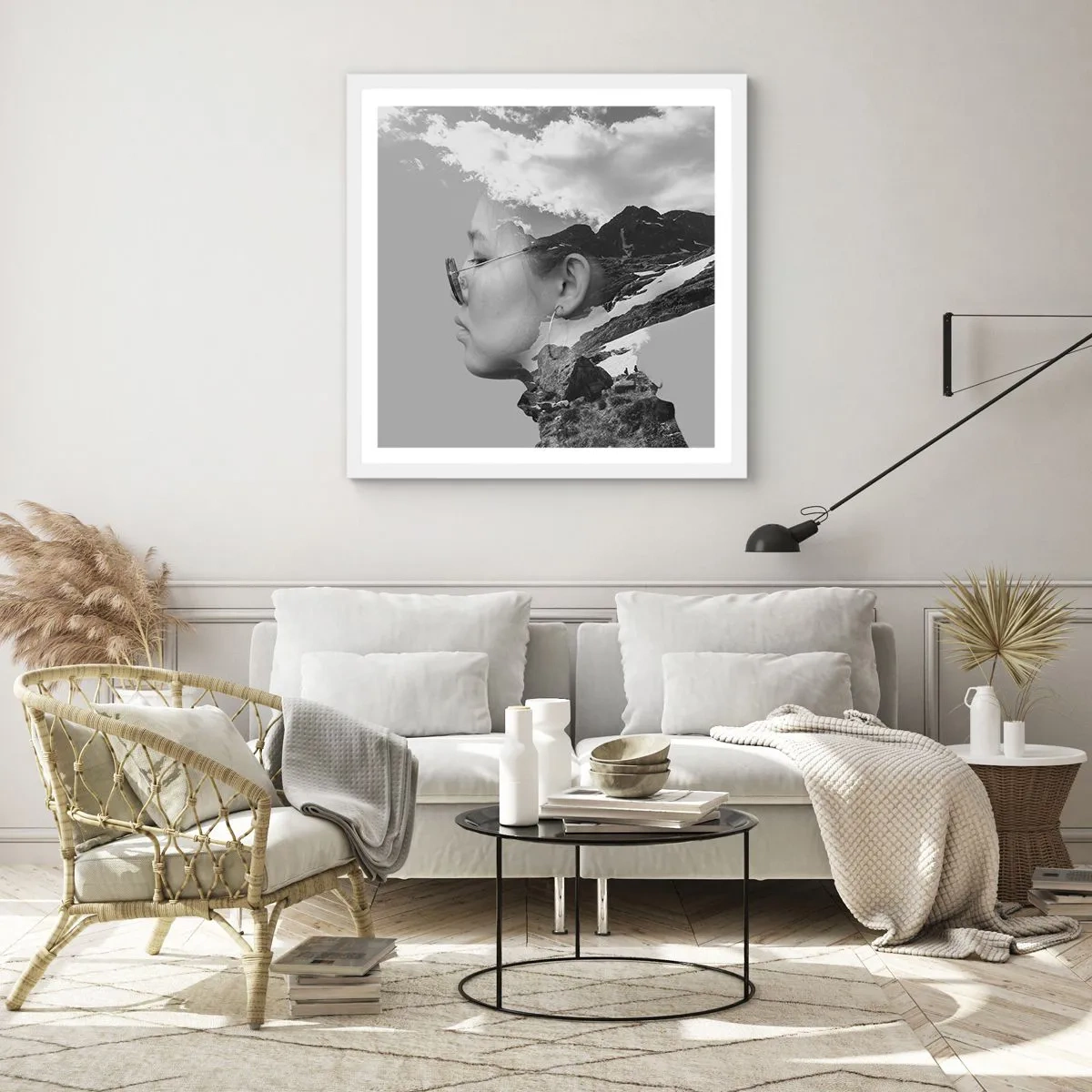 Poster în ramă albă - Portret în nori - 60x60 cm