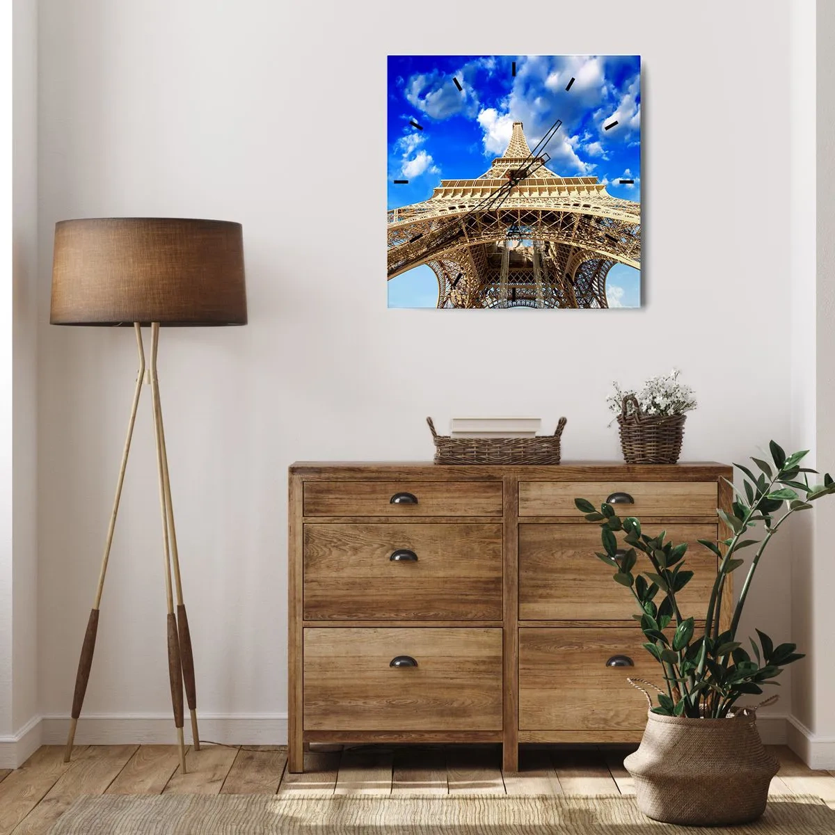 Ceas de perete - Ceas pe sticlă - Atingând cerul și norii - 30x30 cm