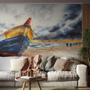 Tapet Premium Sand - Se odihnește pe țărm - Peisaj, Barcă, Litoral - 100x70 cm