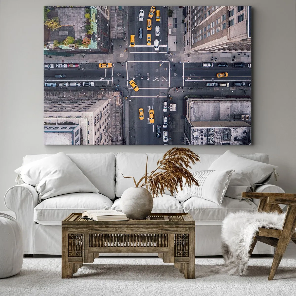 Tablou pe pânză Canvas - Vedere aeriană a unei străzi aglomerate a orașului - 70x50cm - O alegere simplă - Decorațiune modernă pentru perete pentru living și dormitor ARTTOR
