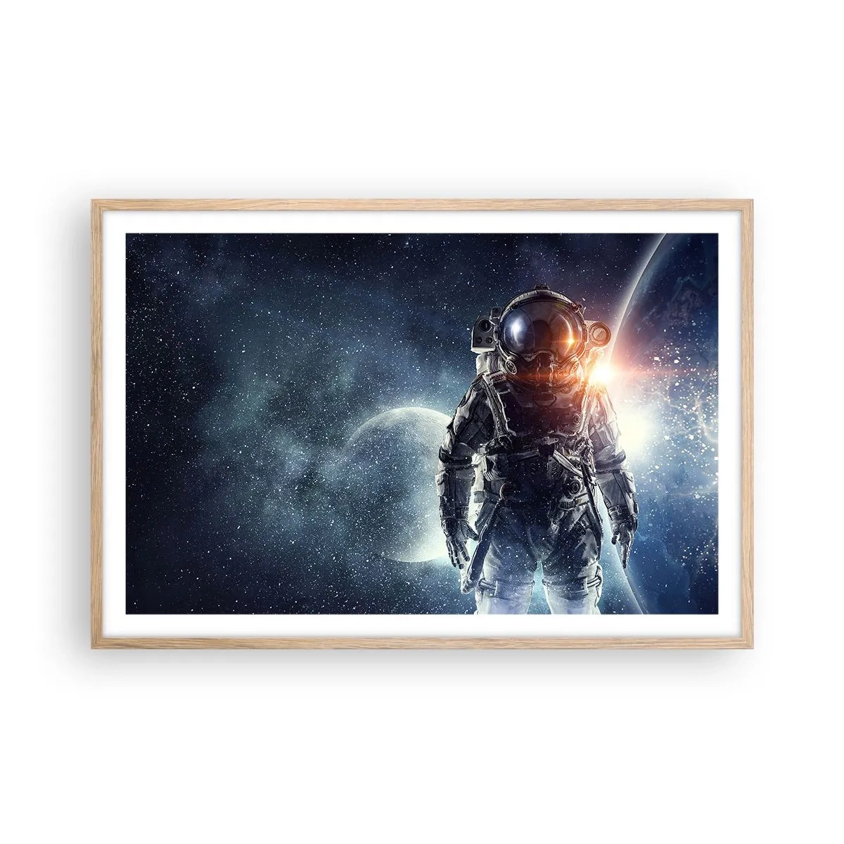Poster în ramă de stejar deschis - Aventură spațială - 91x61 cm