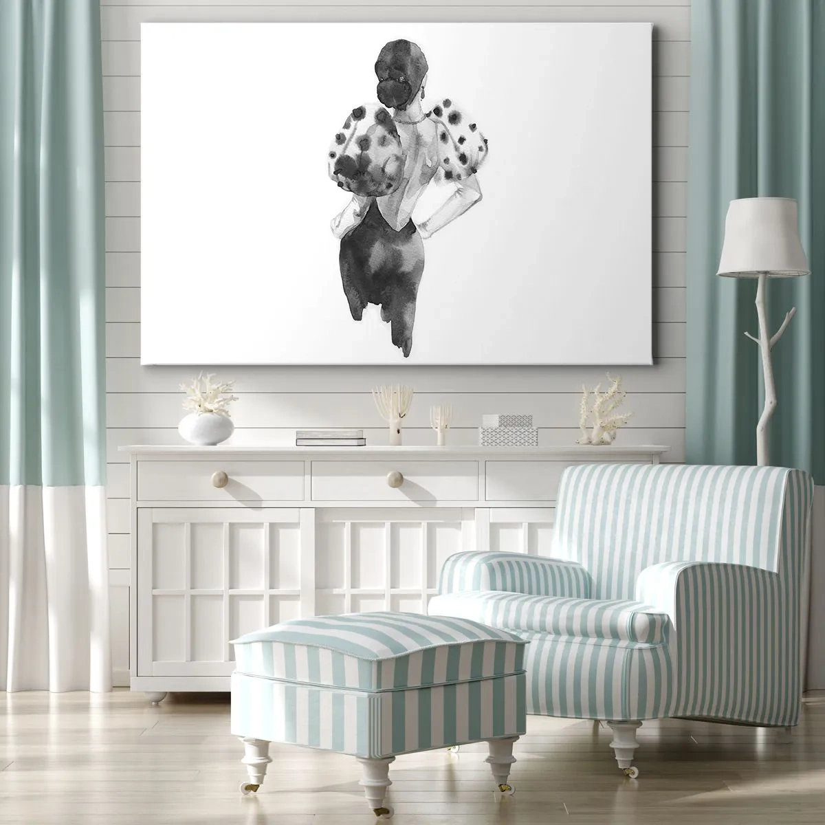 Tablou pe pânză Canvas - Ilustrație minimalistă în acuarelă a unei femei - 70x50cm - A trecut chiar pe lângă noi - Decorațiune modernă pentru perete pentru living și dormitor ARTTOR