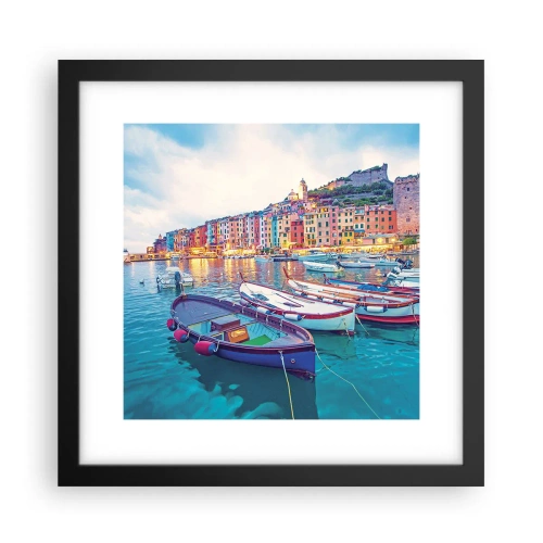 Poster în ramă neagră - O seară plină de culoare în port - 30x30 cm