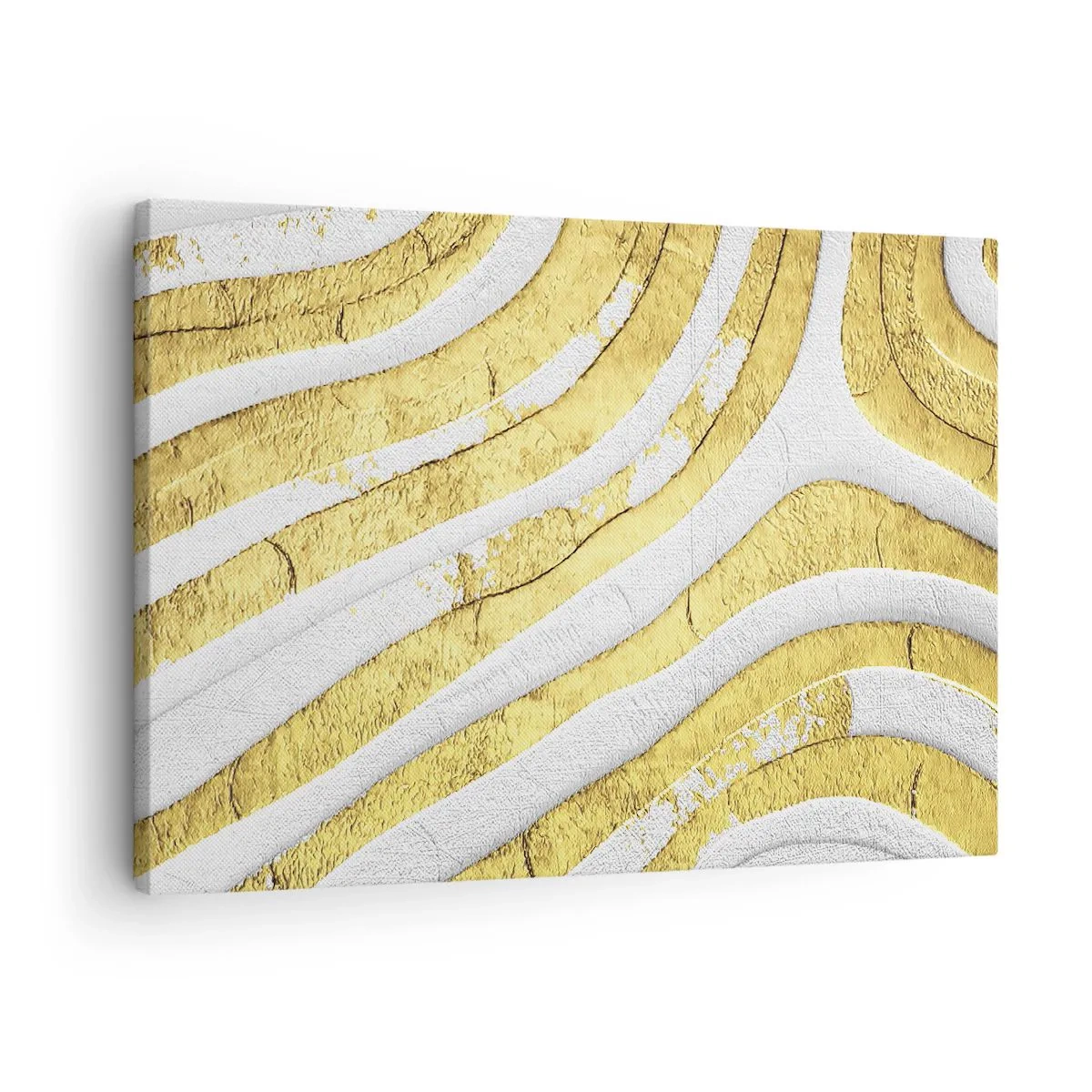 Tablou pe pânză Canvas - Linii abstracte aurii și albe într-o textură 3D - 70x50cm - Compoziția în alb și auriu - Decorațiune modernă pentru perete pentru living și dormitor ARTTOR