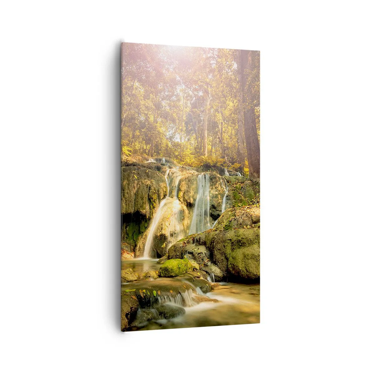 Tablou pe pânză - Cascada de pădure în verde - 65x120 cm