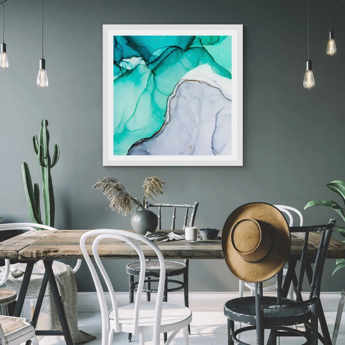 Poster în ramă albă - Studiu în turcoaz - 30x30 cm