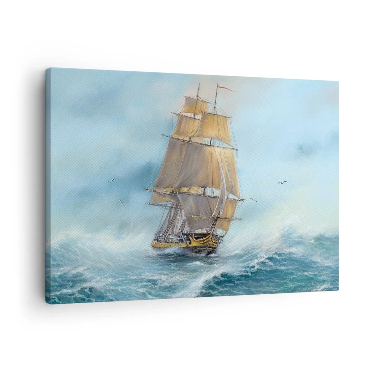 Tablou pe pânză Canvas - O corabie cu pânze pe o mare furtunoasă - 70x50cm - Rulează pe valuri - Decorațiune modernă pentru perete pentru living și dormitor ARTTOR