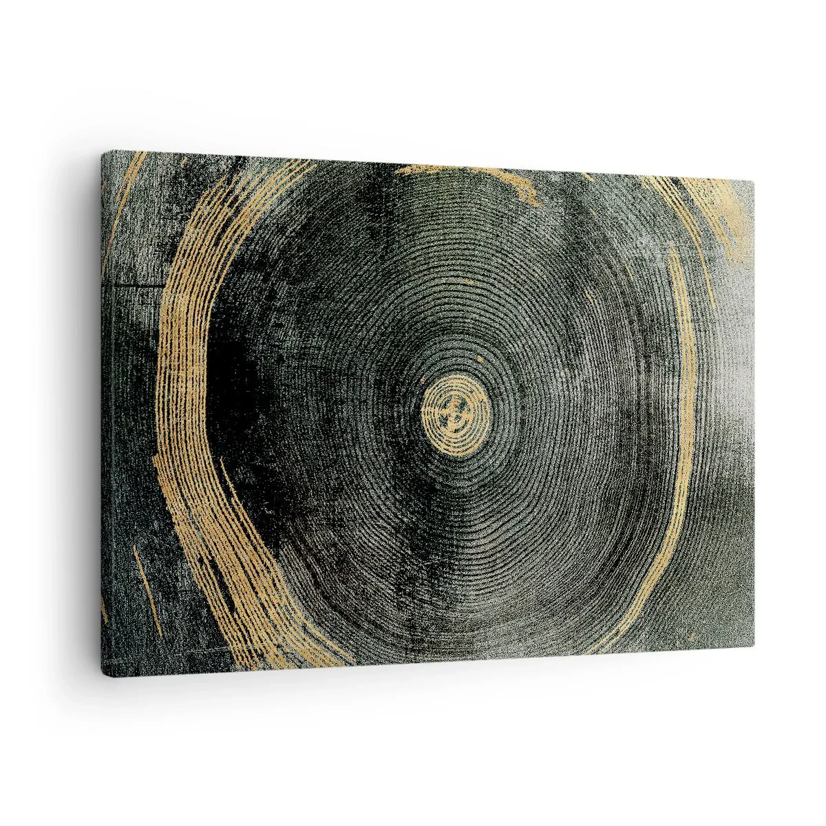 Tablou pe pânză Canvas - Cercuri concentrice cu accente aurii - 70x50cm - Schimbare și persistență - Decorațiune modernă pentru perete pentru living și dormitor ARTTOR