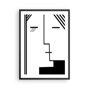 Poster în ramă neagră - O față minimalistă, abstractă, în stil alb-negru. - 50x70cm - Doar un sărut - Decorațiune modernă pentru perete pentru living și dormitor ARTTOR