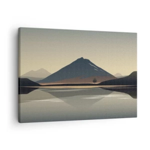 Tablou pe pânză Canvas - Peisaj montan minimalist cu reflexie în apă - 70x50cm - În oglindă - Decorațiune modernă pentru perete pentru living și dormitor ARTTOR