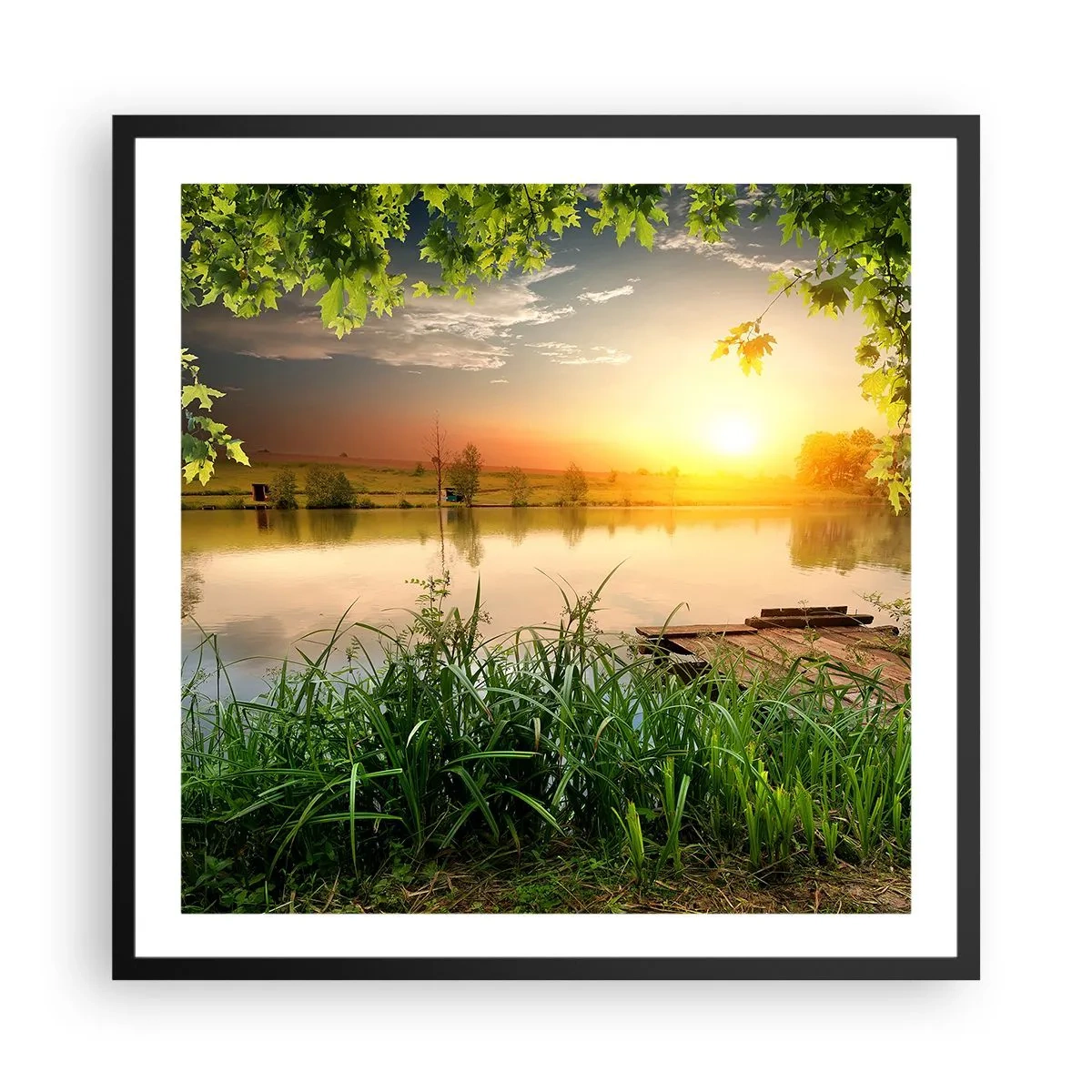 Poster în ramă neagră - Peisaj într-un cadru verde - 60x60 cm
