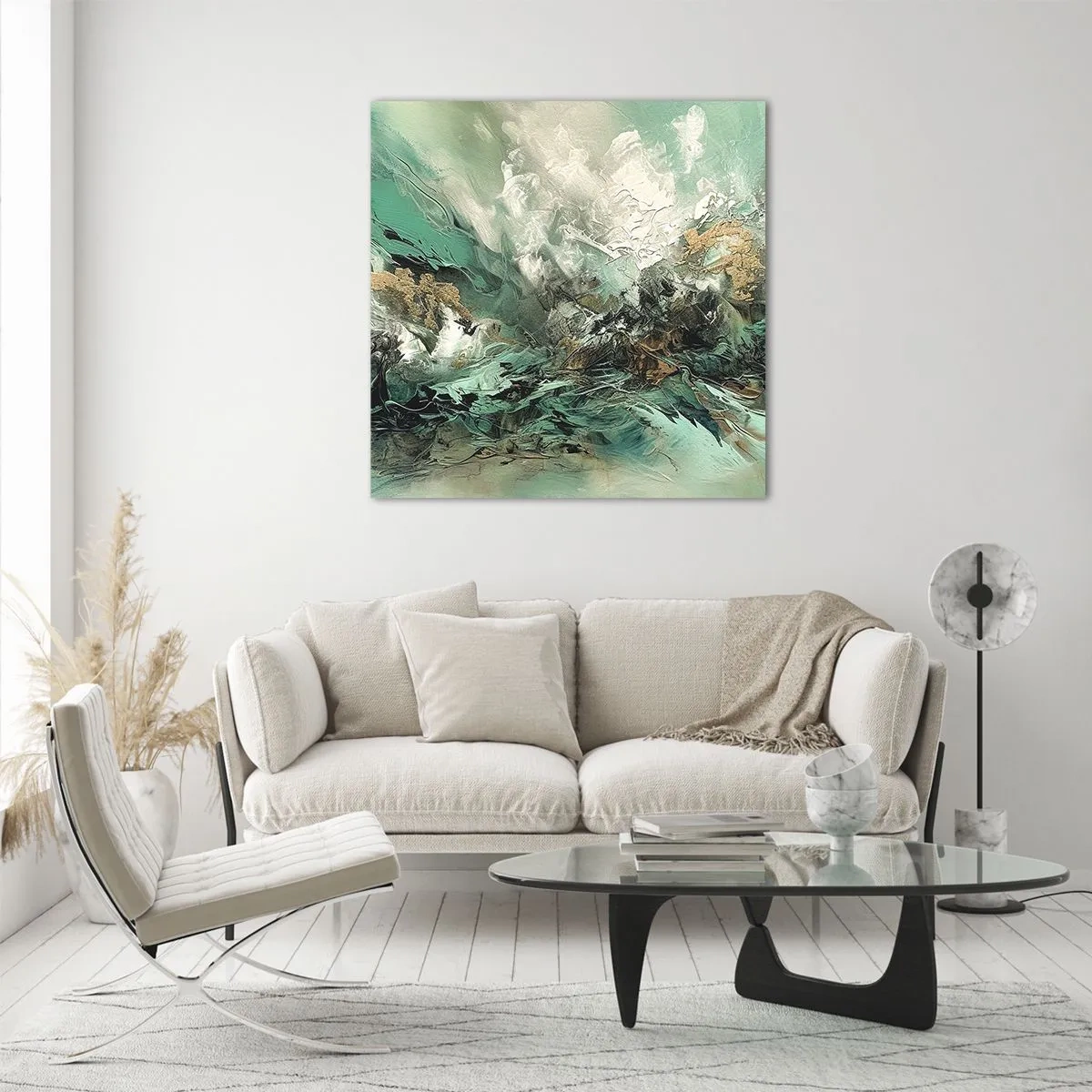 Tablou pe sticlă - Fierbere negru-smarald - 50x50 cm