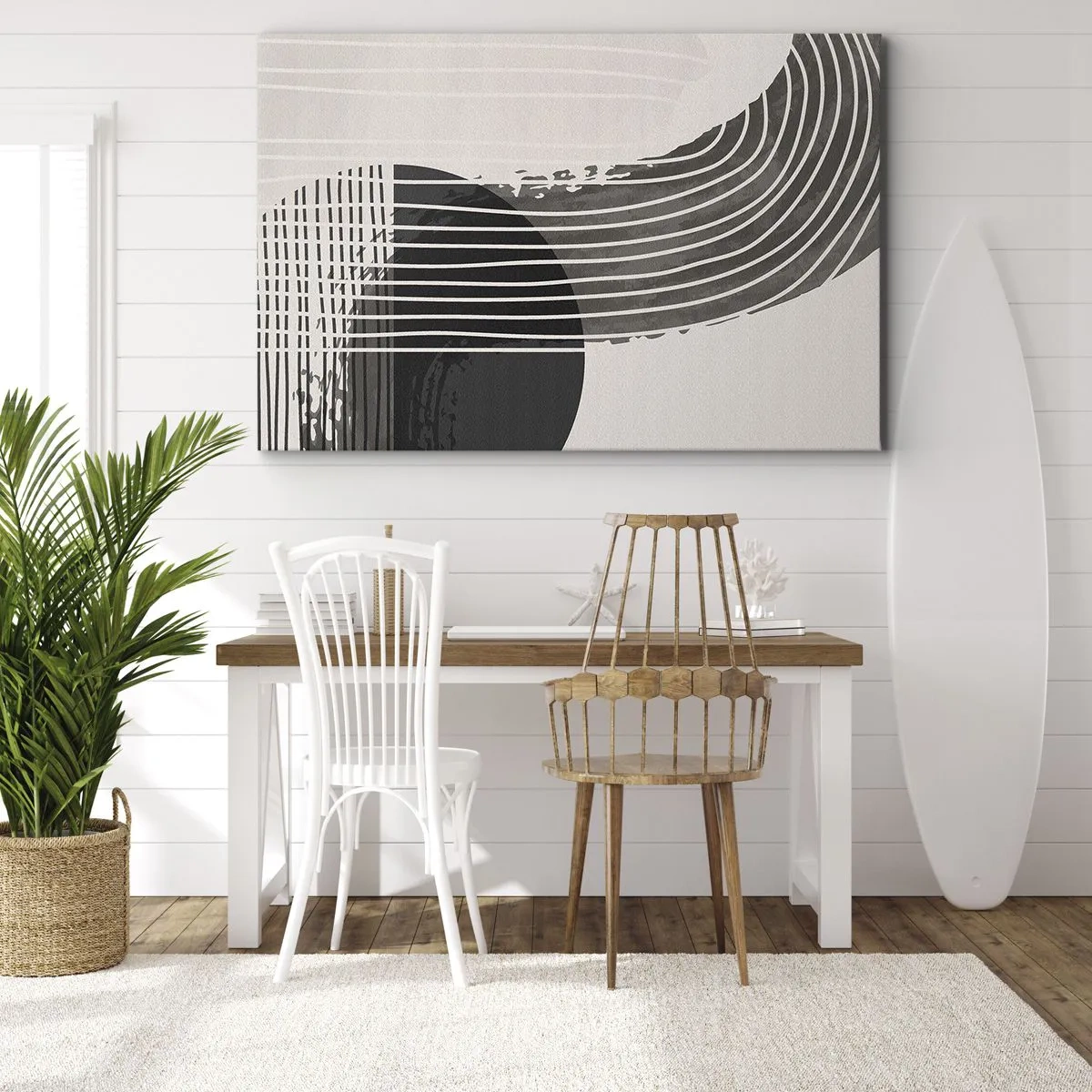 Tablou pe pânză Canvas - Model abstract cu linii și forme geometrice - 70x50cm - Până acolo și înapoi - Decorațiune modernă pentru perete pentru living și dormitor ARTTOR
