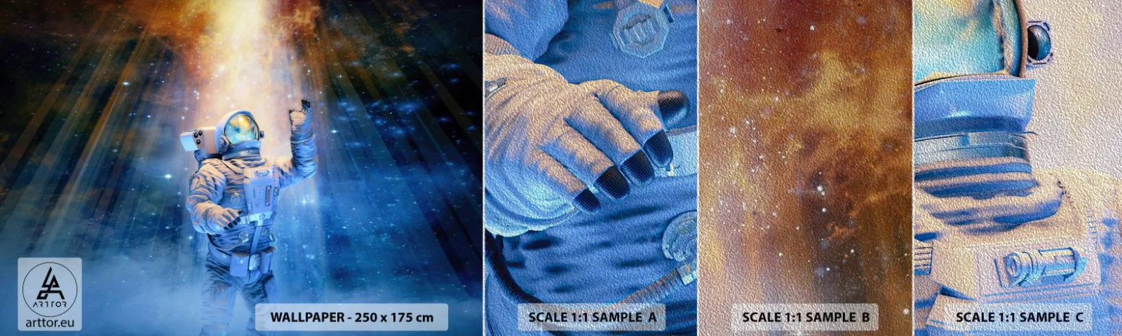 Mostră tapet Premium Sand - În cele din urmă am ajuns - Abstracția, Astronaut, Cosmos - 100x30 cm