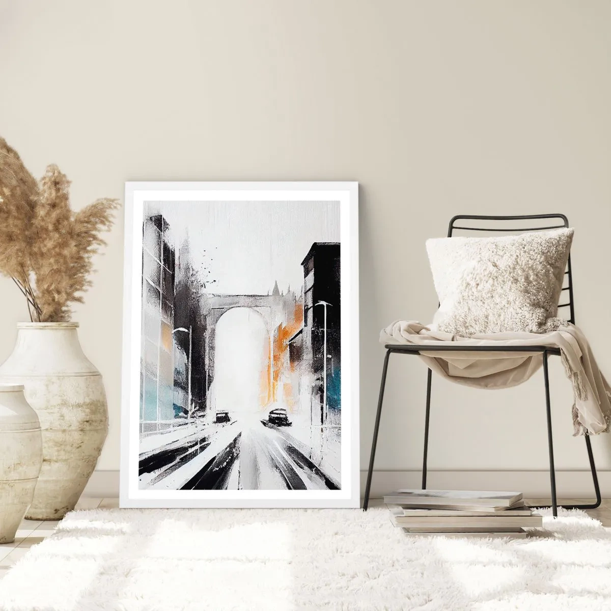 Poster în ramă albă - Studiu de oraș: arhitectură și mișcare - 50x70 cm