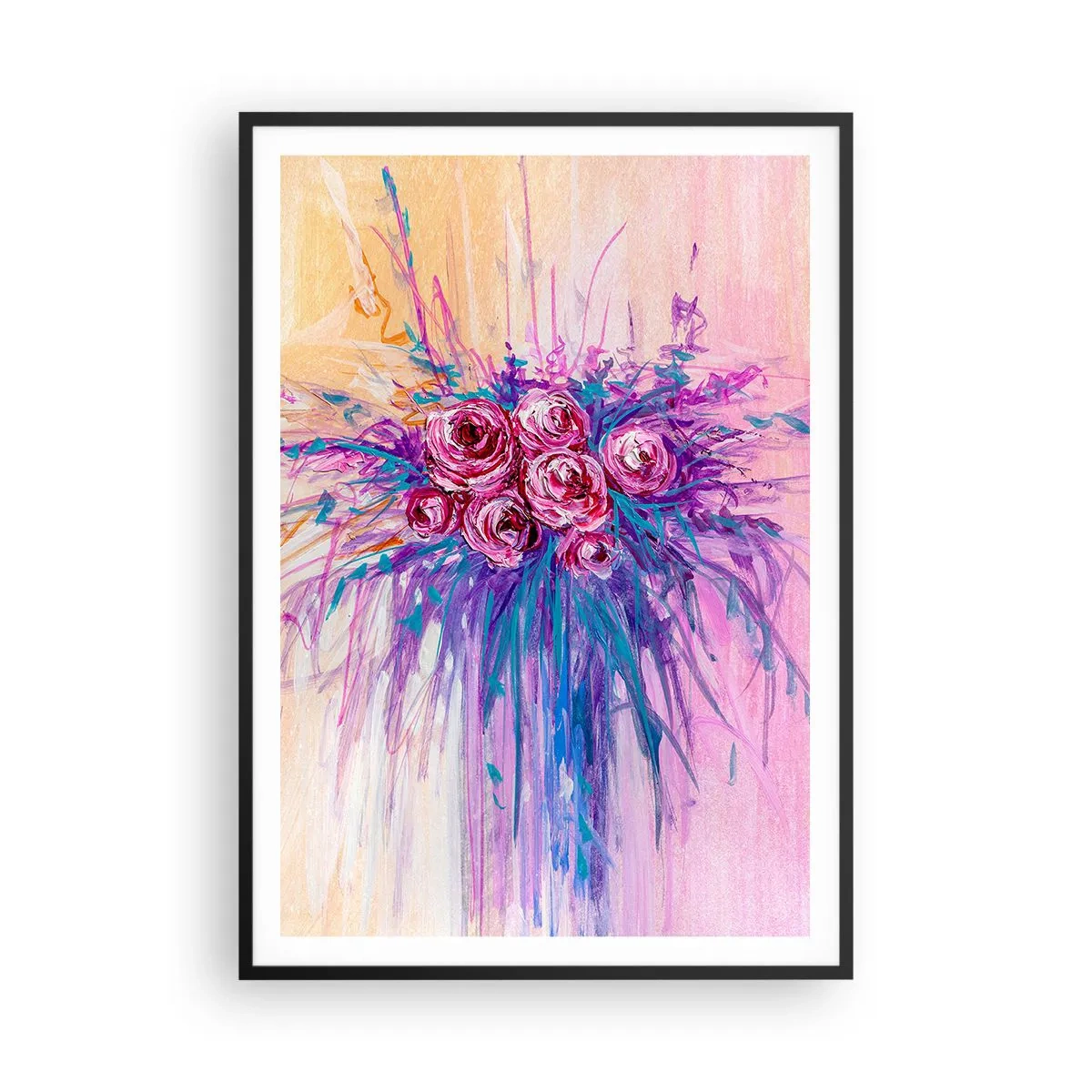 Poster în ramă neagră - Fântână de trandafiri - 70x100 cm