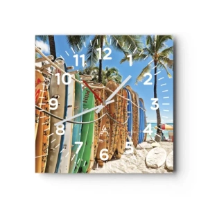 Ceas de perete - Ceas pe sticlă - Distracție însorită - 40x40 cm