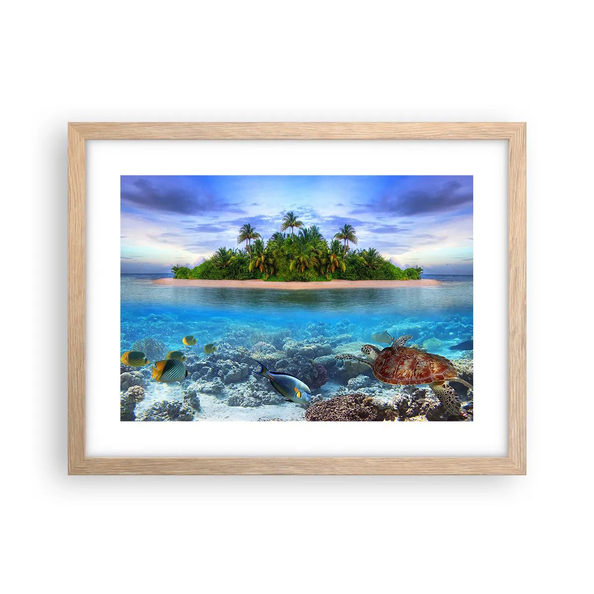 Poster în ramă de stejar deschis - Insula paradisiacă vă invită - 40x30 cm