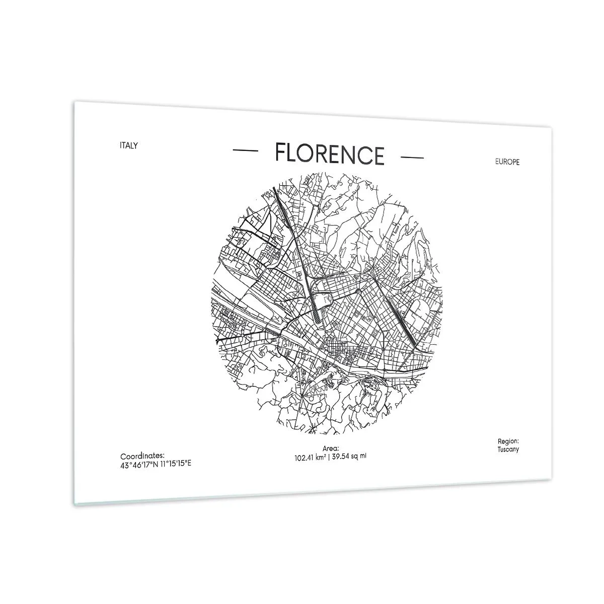 Tablou pe sticlă - Florența sub forma unei hărți stilizate cu o rețea de străzi - 70x50cm - Anatomia Florenței - Decorațiune modernă pentru perete pentru living și dormitor ARTTOR
