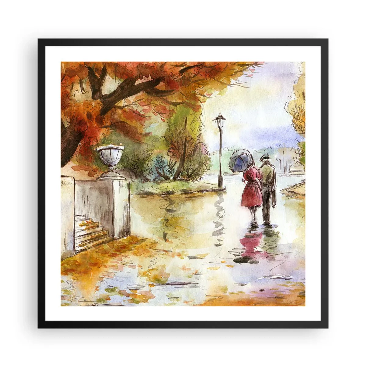 Poster în ramă neagră - Toamnă romantică în parc - 60x60 cm