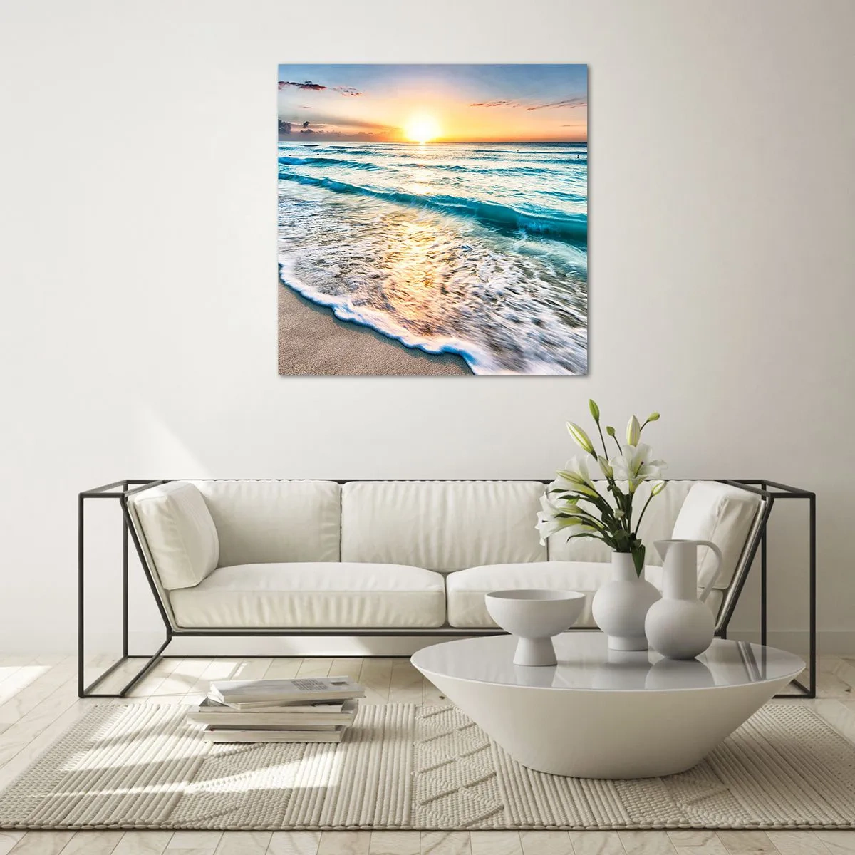 Tablou pe sticlă - Priveliștea cu apus de soare - 60x60 cm