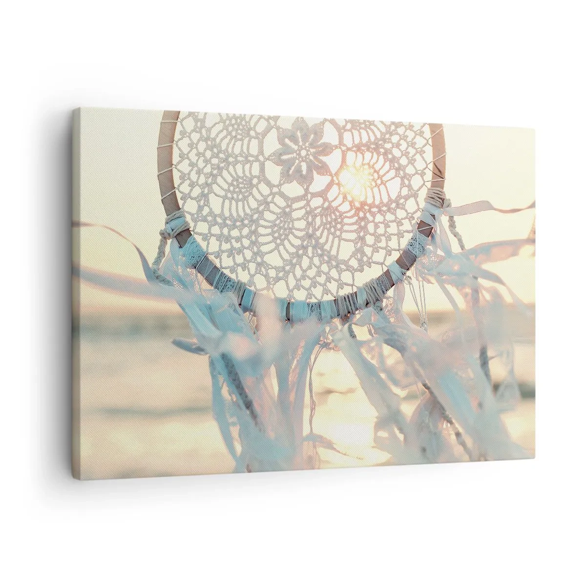 Tablou pe pânză Canvas - Un delicat captator de vise pe fundalul soarelui care apune - 70x50cm - Totem de dantelă - Decorațiune modernă pentru perete pentru living și dormitor ARTTOR