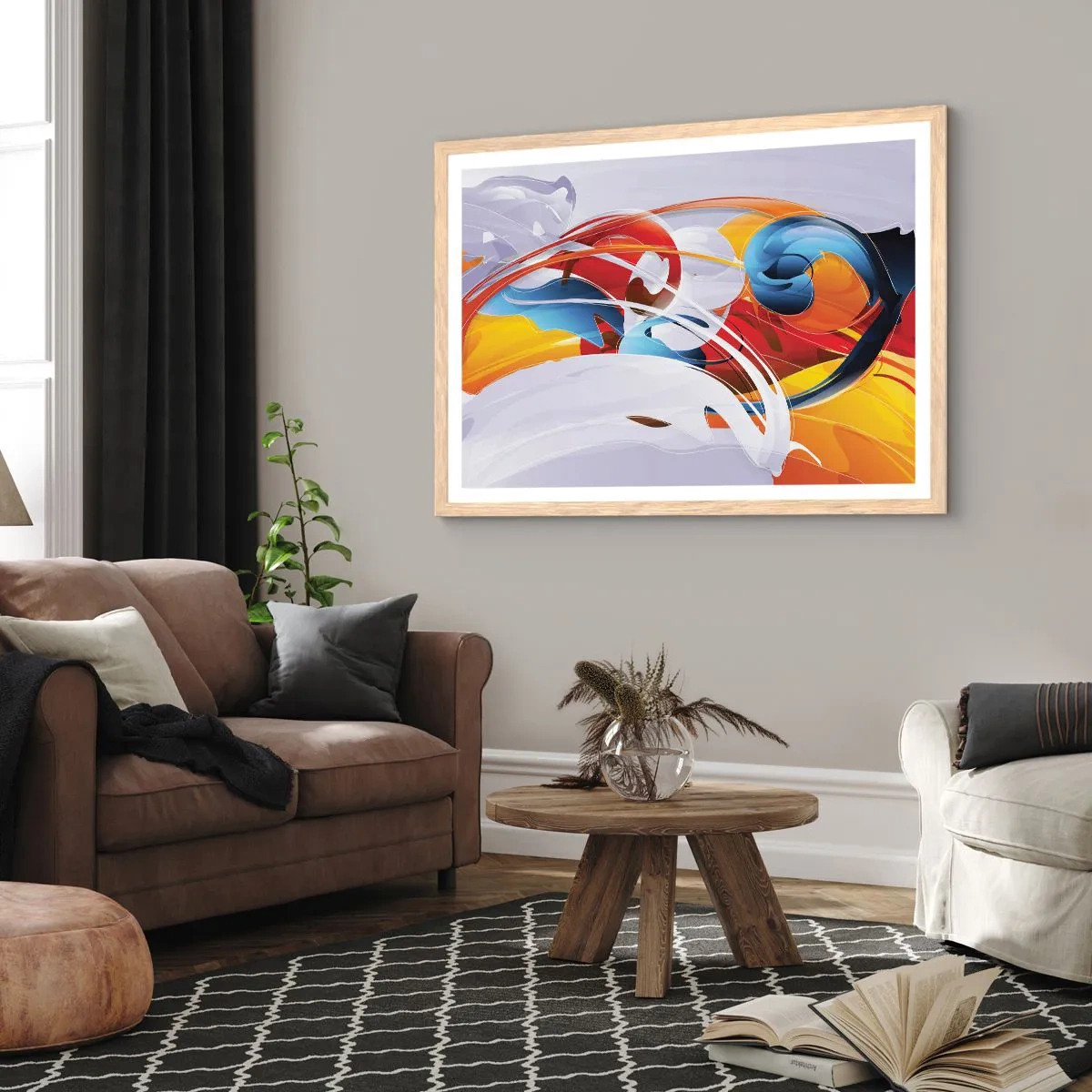 Poster în ramă de stejar deschis - Dansul elementelor - 70x50 cm