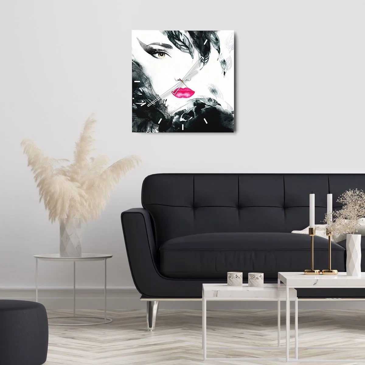 Ceas de perete - Ceas pe sticlă - Atenție! Femme fatale - 30x30 cm