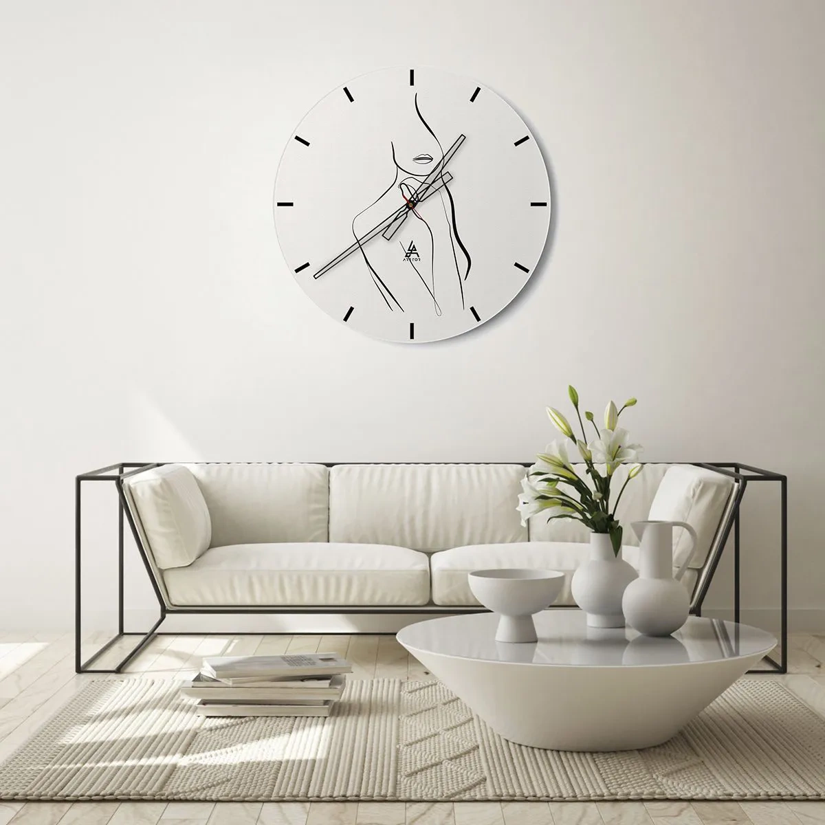 Ceas de perete - Ceas pe sticlă - Valuri în nuanțe de bej și maro creând o structură geometrică - 30x30cm - Val de melancolie - Decorațiune modernă pentru perete pentru living, bucătărie și dormitor ARTTOR