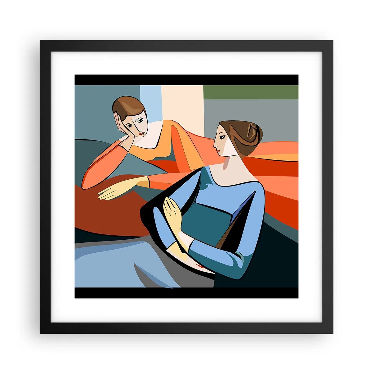 Poster în ramă neagră - Un moment de confidențe - 40x40 cm