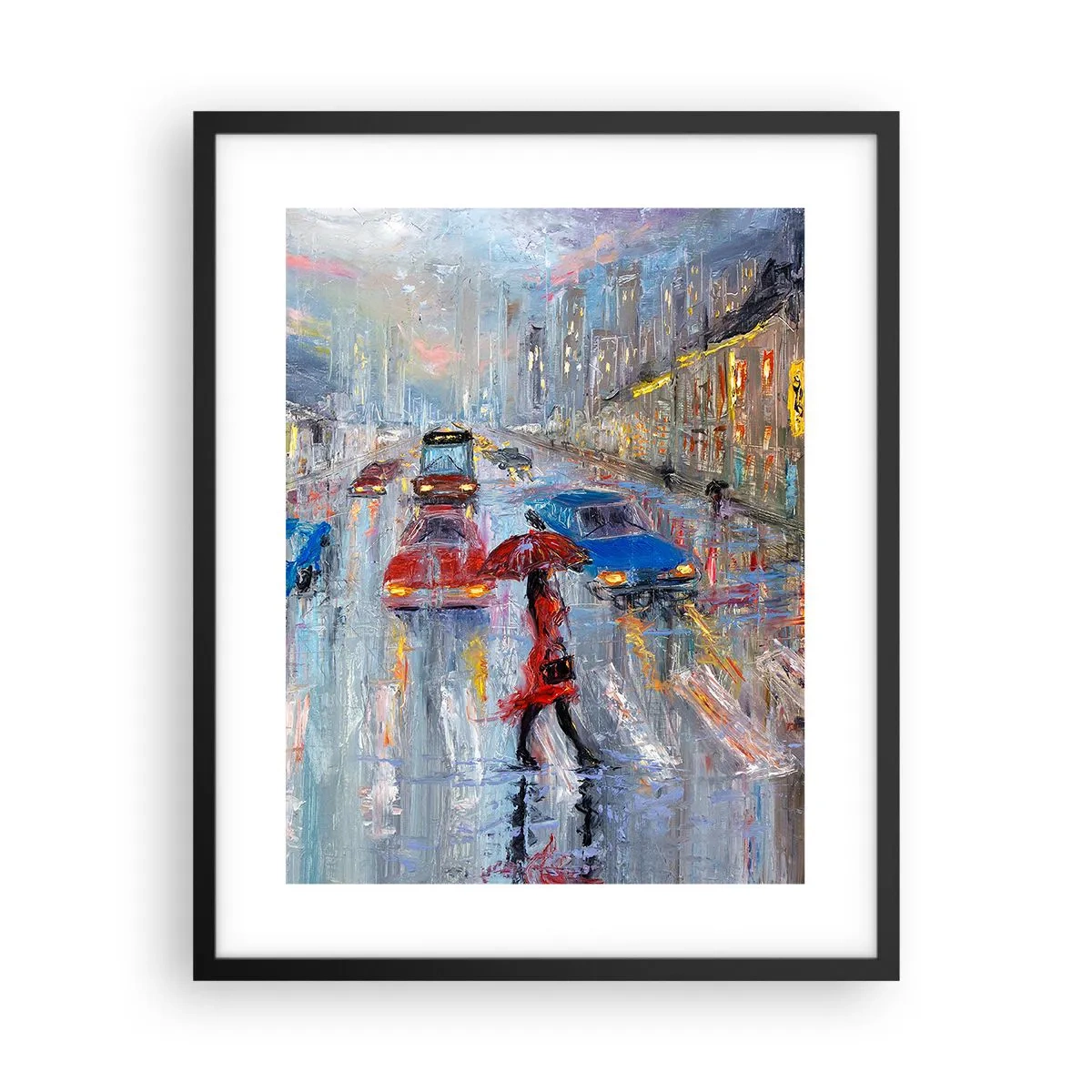 Poster în ramă neagră - O după-amiază ploioasă în oraș - 40x50 cm