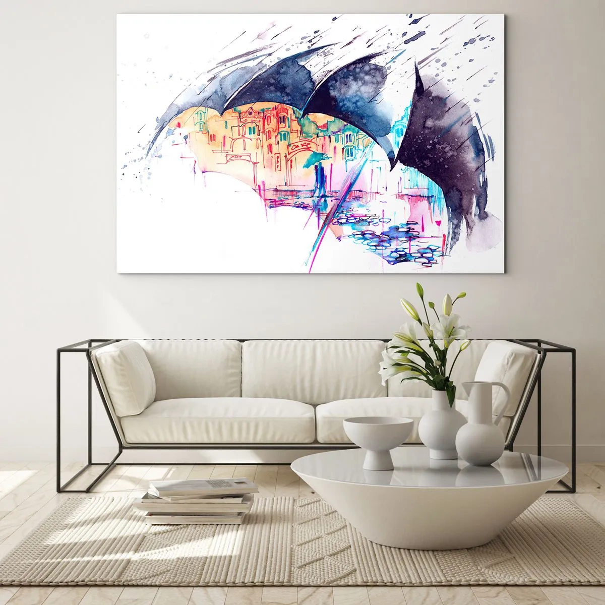 Tablou pe sticlă - Plimbare în ploaie - 100x70 cm