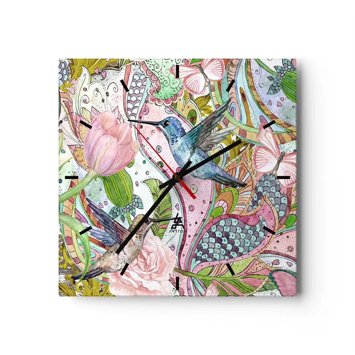 Ceas de perete - Ceas pe sticlă - Încurcat în viță de vie - 40x40 cm