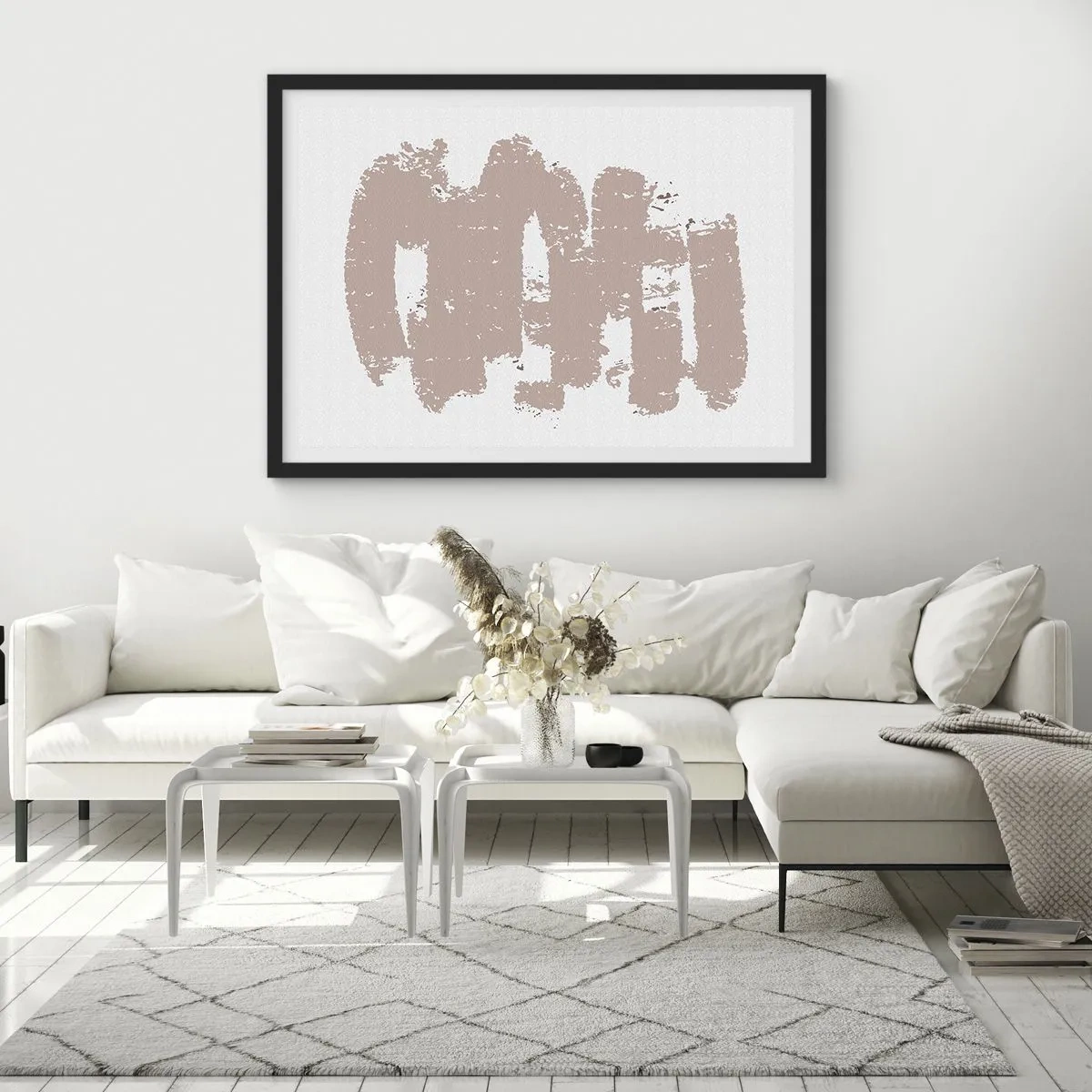 Poster în ramă neagră - Abstracție în roz moale - 91x61 cm