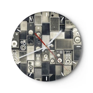 Ceas de perete - Ceas pe sticlă - Set de boxe în stil retro - 30x30cm - Și totul este în regulă - Decorațiune modernă pentru perete pentru living, bucătărie și dormitor ARTTOR