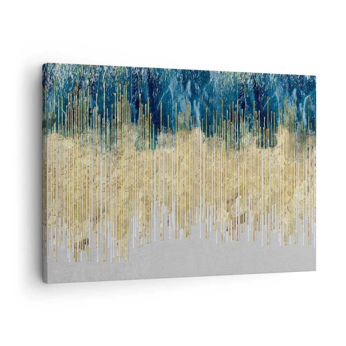 Tablou pe pânză Canvas - Linii aurii pe un fundal de abstracție albastru marin și gri - 70x50cm - Granița aurită - Decorațiune modernă pentru perete pentru living și dormitor ARTTOR