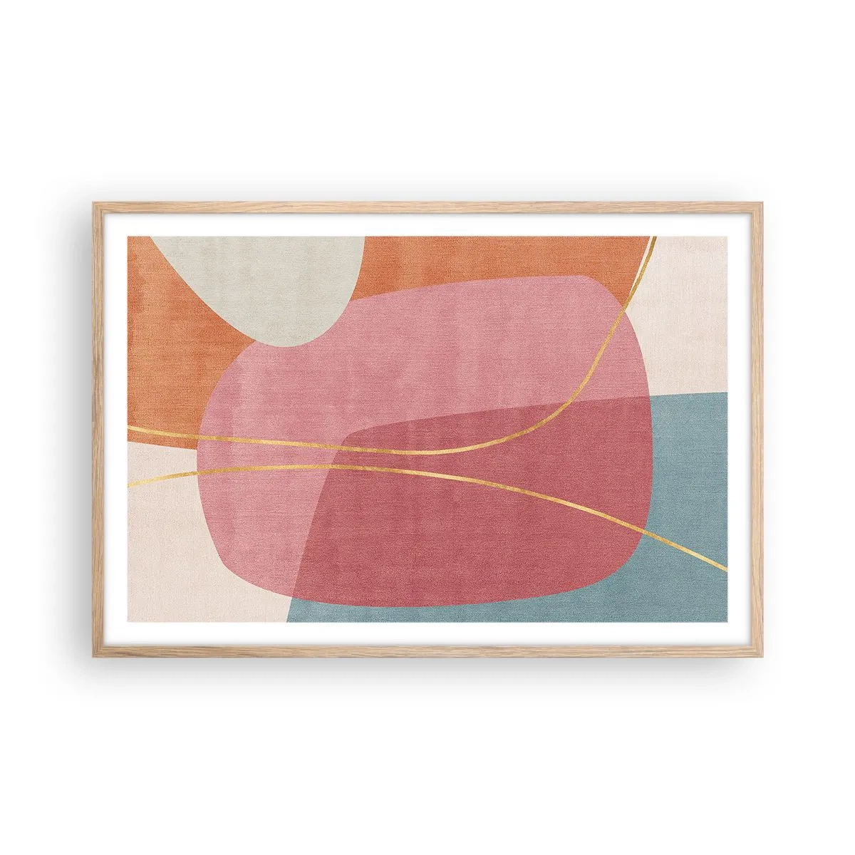 Poster în ramă de stejar deschis - Compoziție pastel cu fir de aur - 91x61 cm