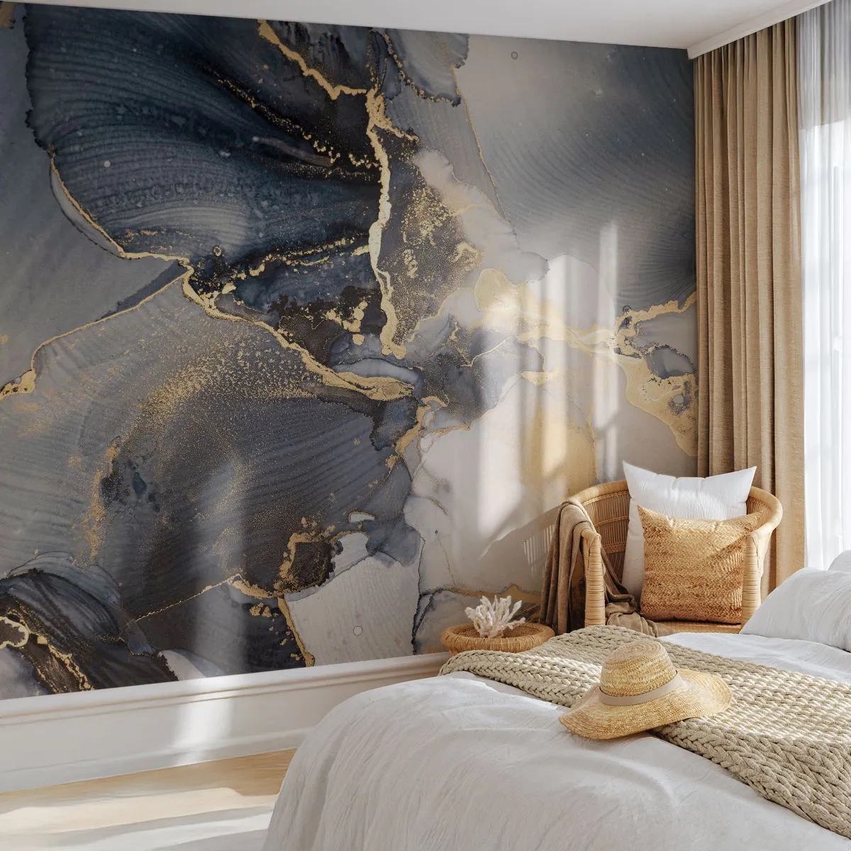 Tapet Standard Eco - Compoziție abstractă din marmură cu accente aurii - 100x70cm - Viața unei pietre - Decorațiune modernă pentru perete pentru living și dormitor ARTTOR