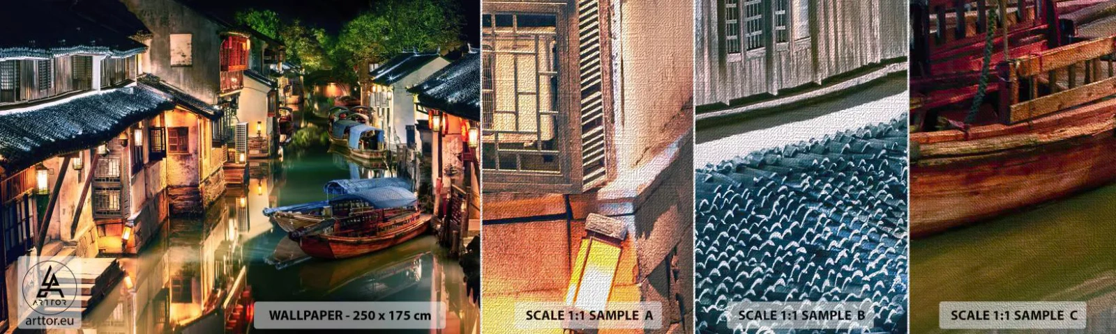 Mostră tapet Premium Canvas - O seară pe o stradă chinezească - Peisaj, Oraș, Asia - 100x30 cm