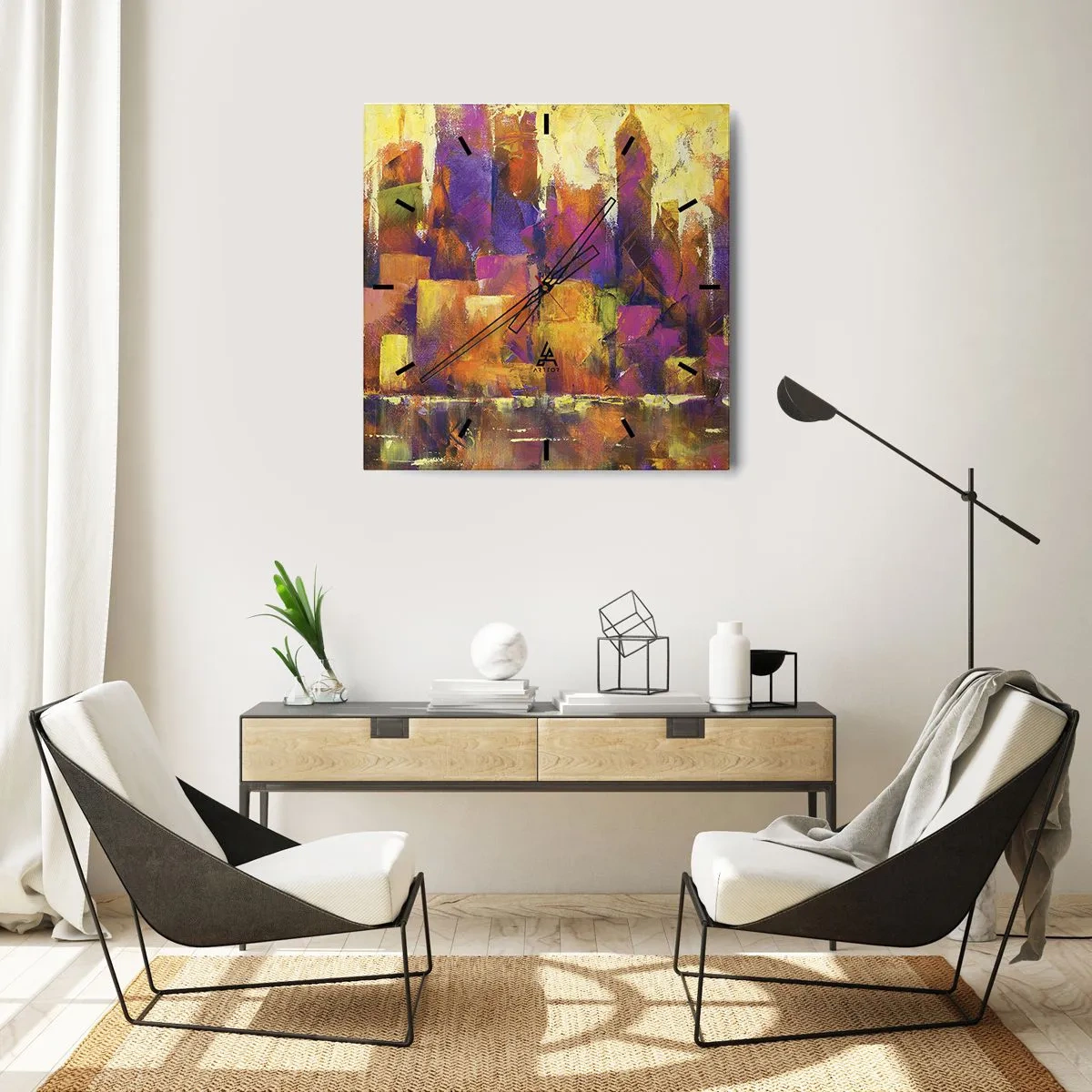 Ceas de perete - Ceas pe sticlă - Compoziția metropolitană - 40x40 cm