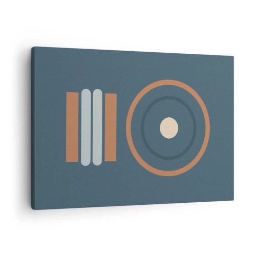 Tablou pe pânză Canvas - O compoziție geometrică cu cercuri și dreptunghiuri în culori discrete. - 70x50cm - Esența problemei - Decorațiune modernă pentru perete pentru living și dormitor ARTTOR