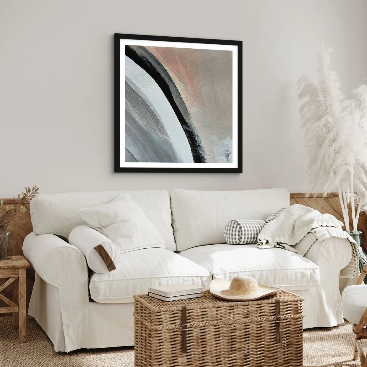 Poster în ramă neagră - Compoziție: arc de negru și gri - 30x30 cm