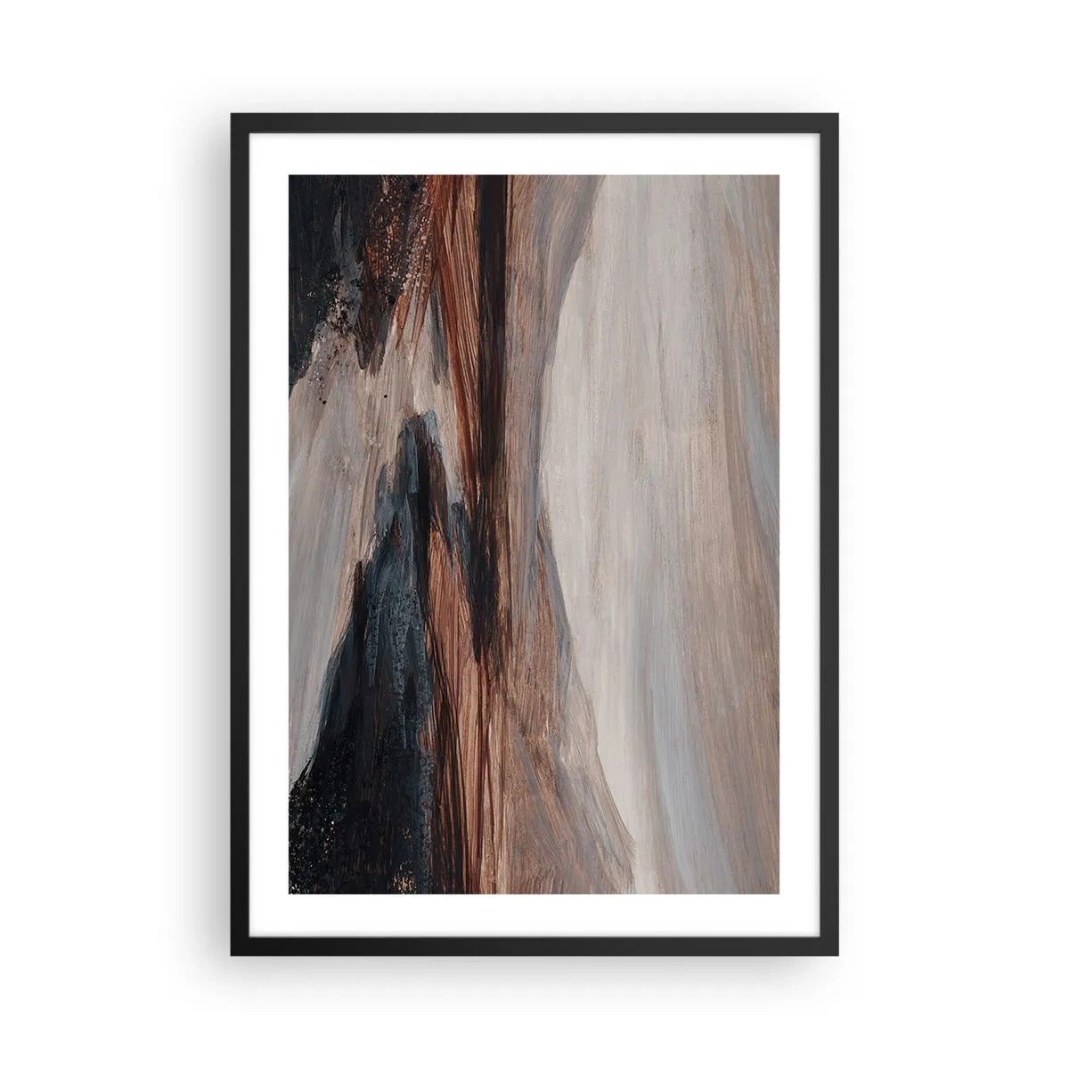 Poster în ramă neagră - Compoziție abstractă în nuanțe de maro și negru - 50x70cm - Valea liniștită - Decorațiune modernă pentru perete pentru living și dormitor ARTTOR