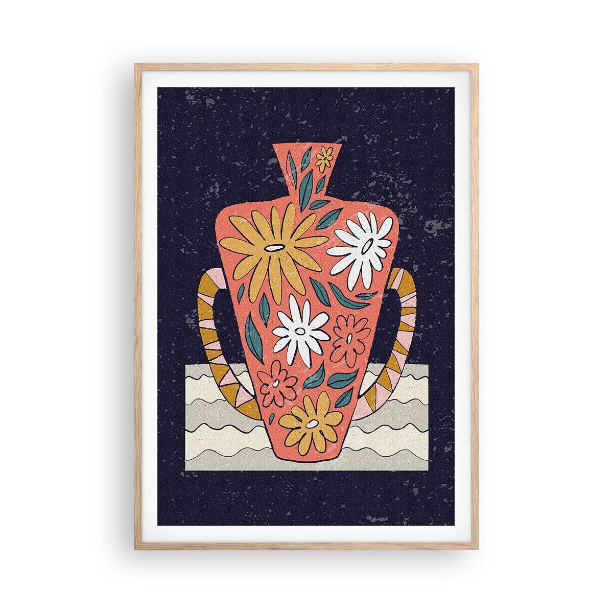 Poster în ramă de stejar deschis - Ulcior pictat - 70x100 cm