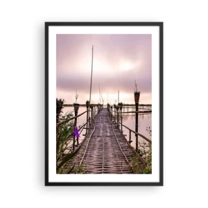 Poster în ramă neagră - Pod de bambus peste ape calme la amurg - 50x70cm - Pacea și liniștea Asiei - Decorațiune modernă pentru perete pentru living și dormitor ARTTOR