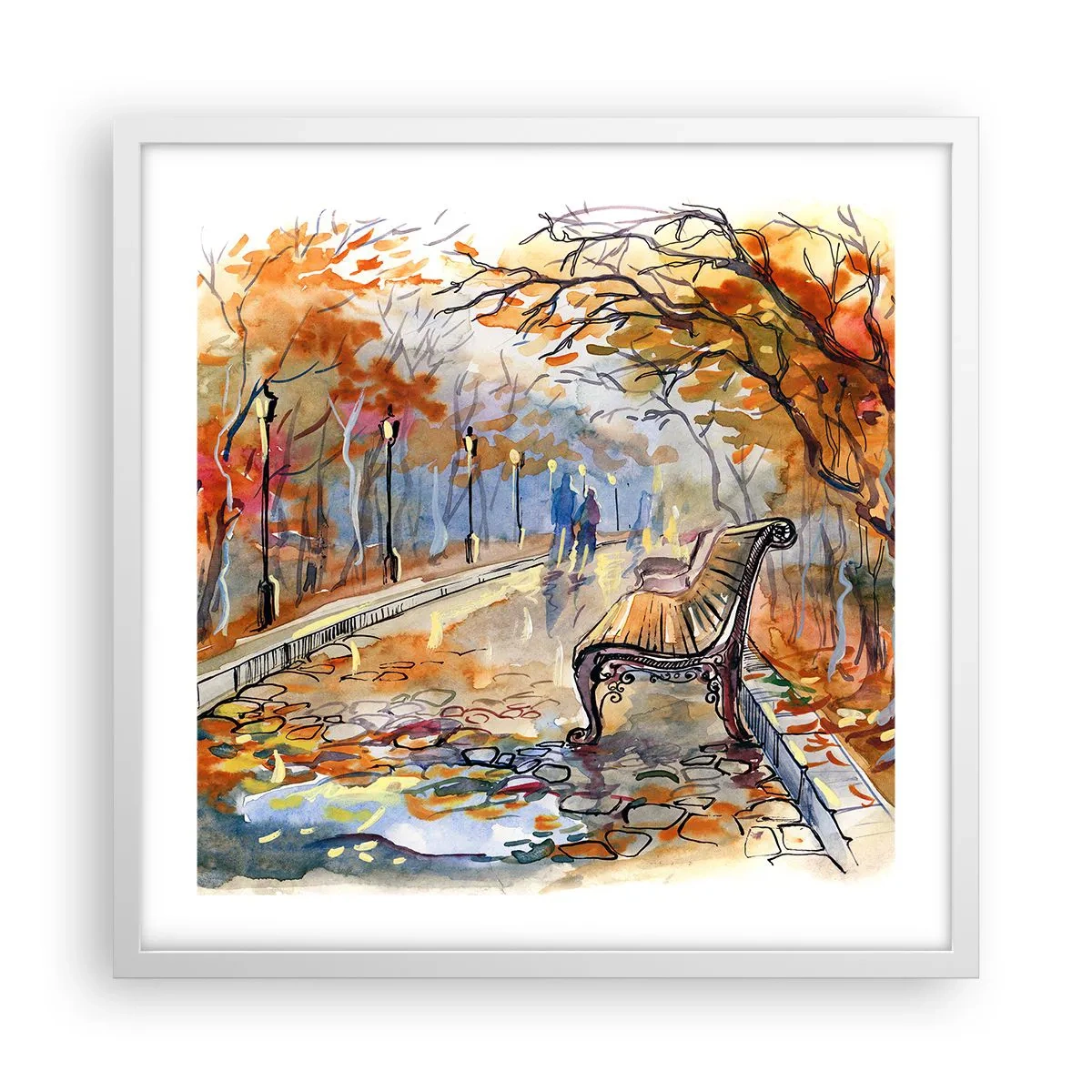 Poster în ramă albă - Pășim împreună în toamnă - 50x50 cm