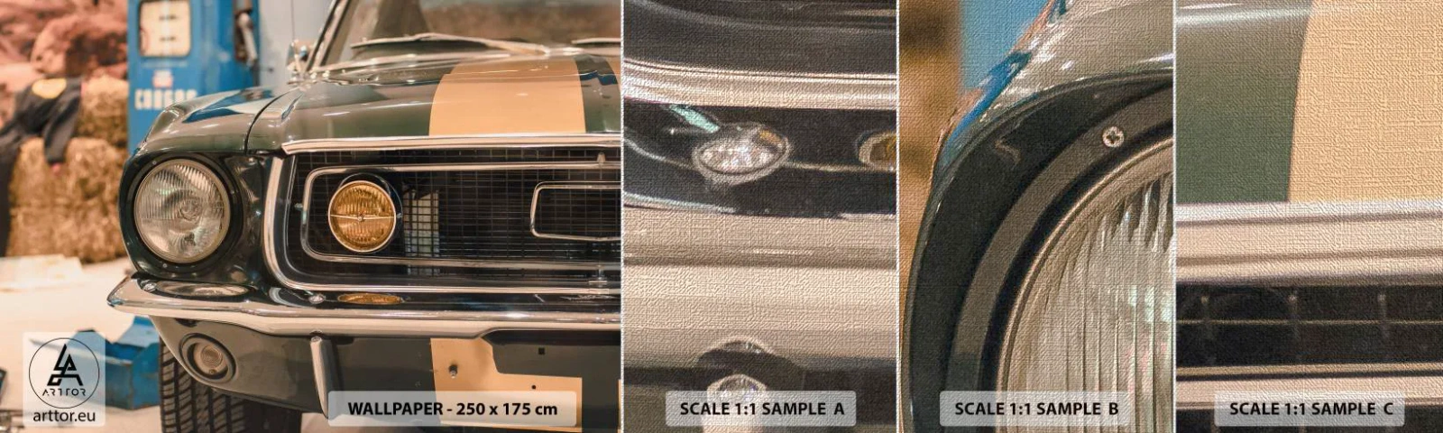 Mostră tapet Premium Canvas - Întâlnire cu o legendă - Mașină, Automobile, Oldschool - 100x30 cm