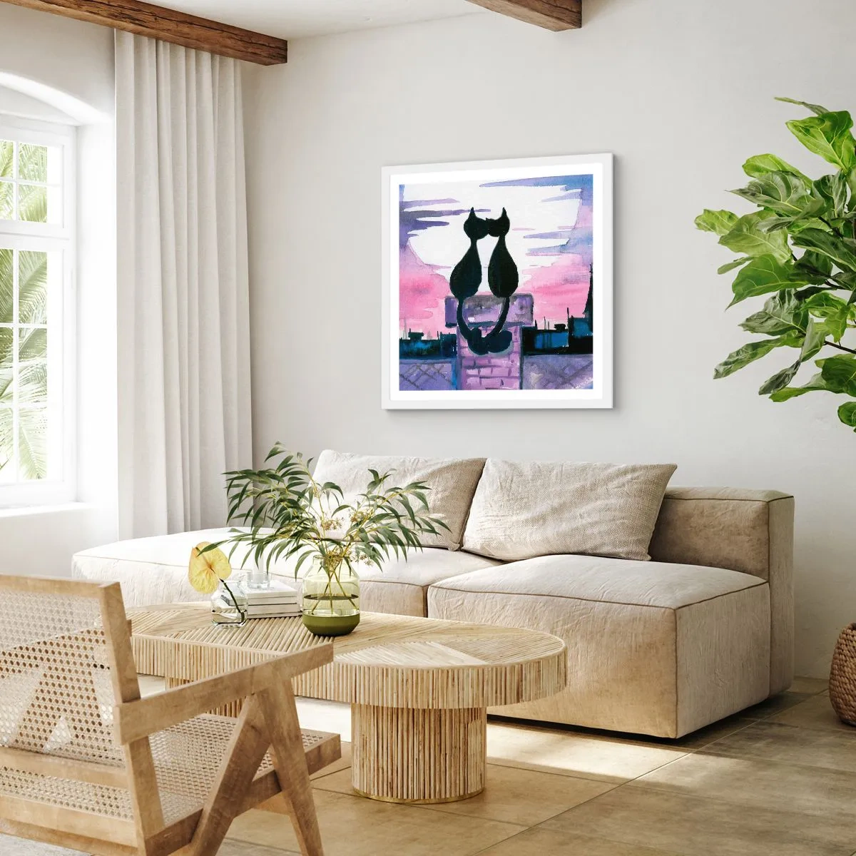 Poster în ramă albă - Rendez-vous sub lună - 60x60 cm